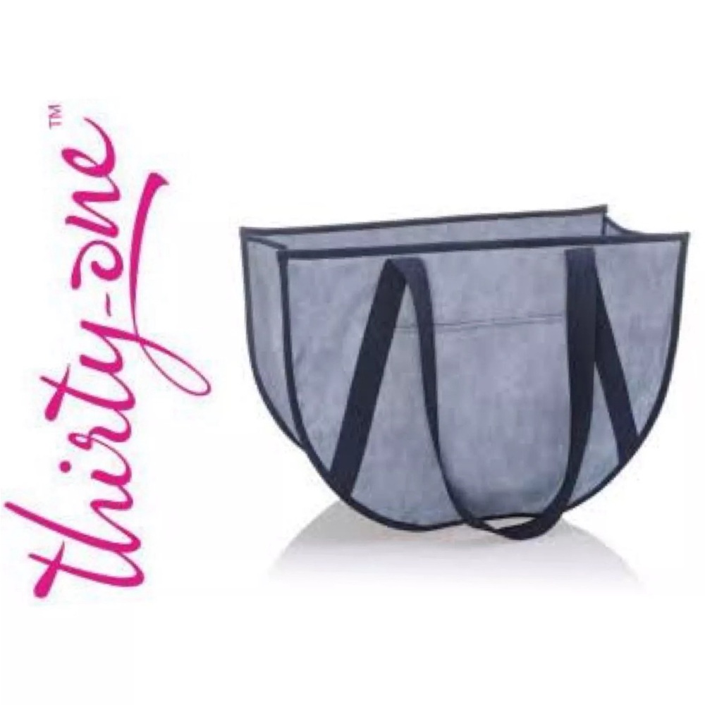 Thirty One Round Utility Tote Denim Distressed New